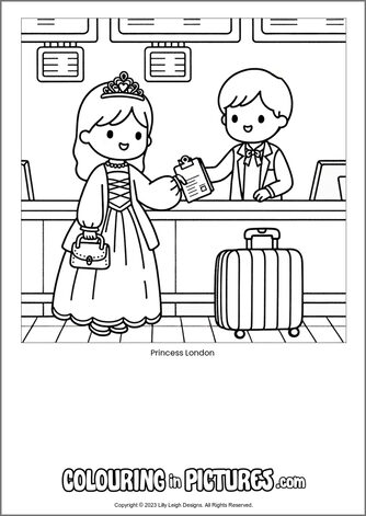 Free printable princess colouring in picture of Princess London