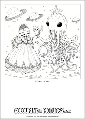 Free printable princess colouring in picture of Princess Luciana