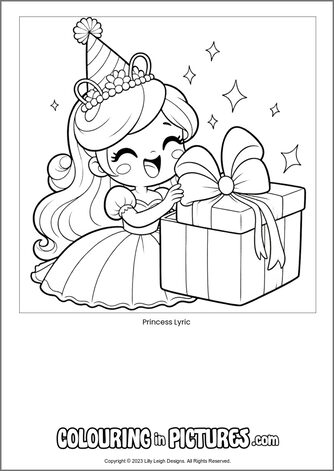 Free printable princess colouring in picture of Princess Lyric