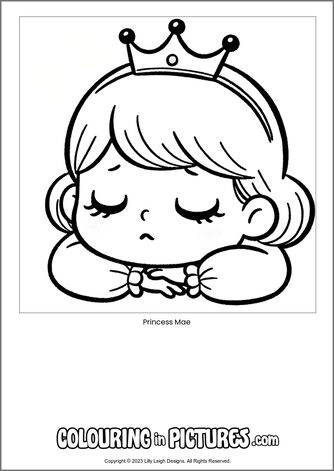 Free printable princess colouring in picture of Princess Mae