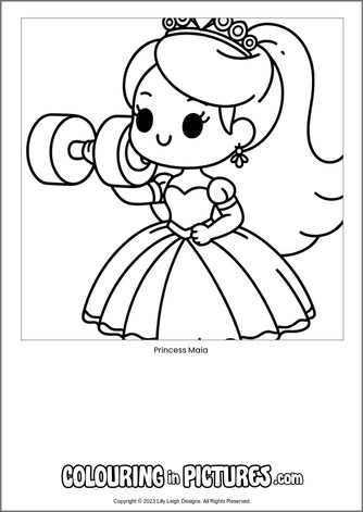 Free printable princess colouring in picture of Princess Maia