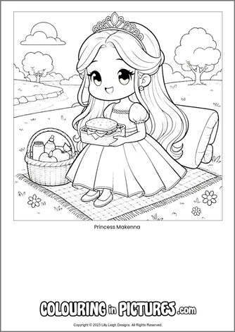 Free printable princess colouring in picture of Princess Makenna