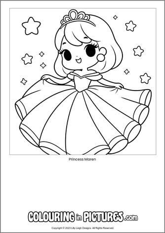 Free printable princess colouring in picture of Princess Maren