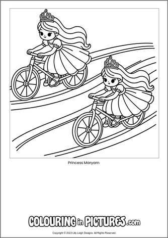 Free printable princess colouring in picture of Princess Maryam