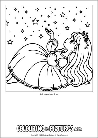 Free printable princess colouring in picture of Princess Matilda