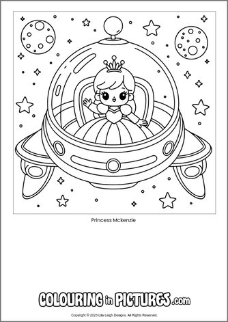 Free printable princess colouring in picture of Princess Mckenzie