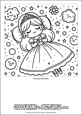 Free printable princess colouring in picture of Princess Michelle