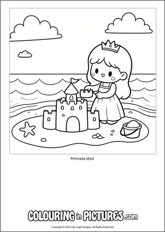 Free printable princess colouring in picture of Princess Mya