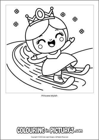 Free printable princess colouring in picture of Princess Mylah
