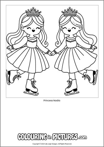 Free printable princess colouring in picture of Princess Nadia
