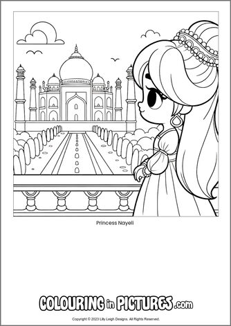 Free printable princess colouring in picture of Princess Nayeli