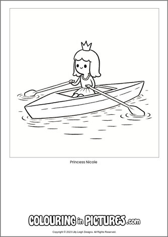 Free printable princess colouring in picture of Princess Nicole