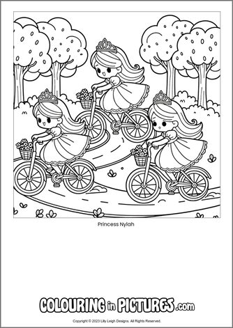 Free printable princess colouring in picture of Princess Nylah