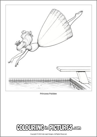 Free printable princess colouring in picture of Princess Paislee