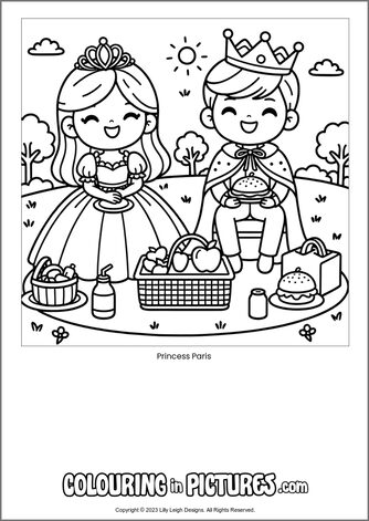 Free printable princess colouring in picture of Princess Paris