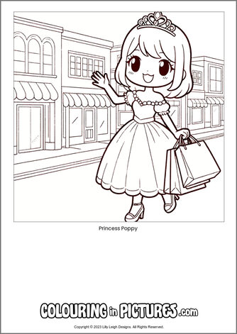 Free printable princess colouring in picture of Princess Poppy