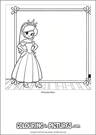 Free printable princess colouring in picture of Princess Rory