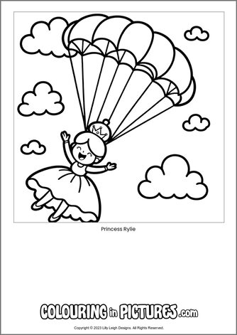 Free printable princess colouring in picture of Princess Rylie