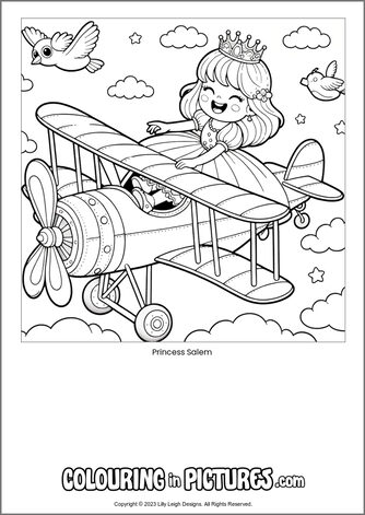 Free printable princess colouring in picture of Princess Salem