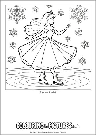 Free printable princess colouring in picture of Princess Scarlet
