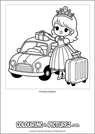 Free printable princess colouring in picture of Princess Sydney