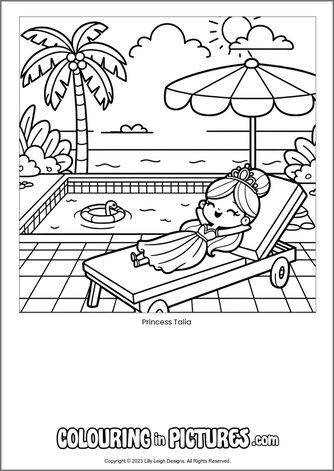 Free printable princess colouring in picture of Princess Talia