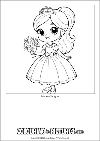 Free printable princess colouring in picture of Princess Teagan