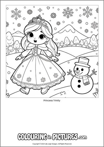 Free printable princess colouring in picture of Princess Trinity