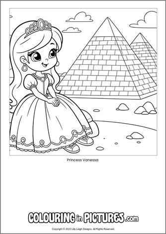 Free printable princess colouring in picture of Princess Vanessa