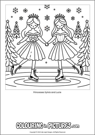 Free printable princess colouring in picture of Princesses Sylvia and Lucie