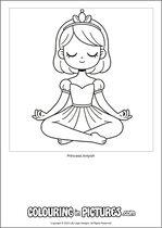 Free printable princess themed colouring page of a princess. Colour in Princess Aniyah.