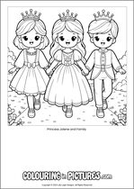 Free printable princess colouring page. Colour in Princess Jolene and Family.