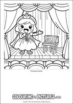 Free printable princess themed colouring page of a princess. Colour in Princess Zariah.