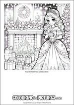 Free printable princess colouring page. Colour in Royal Christmas Celebration.